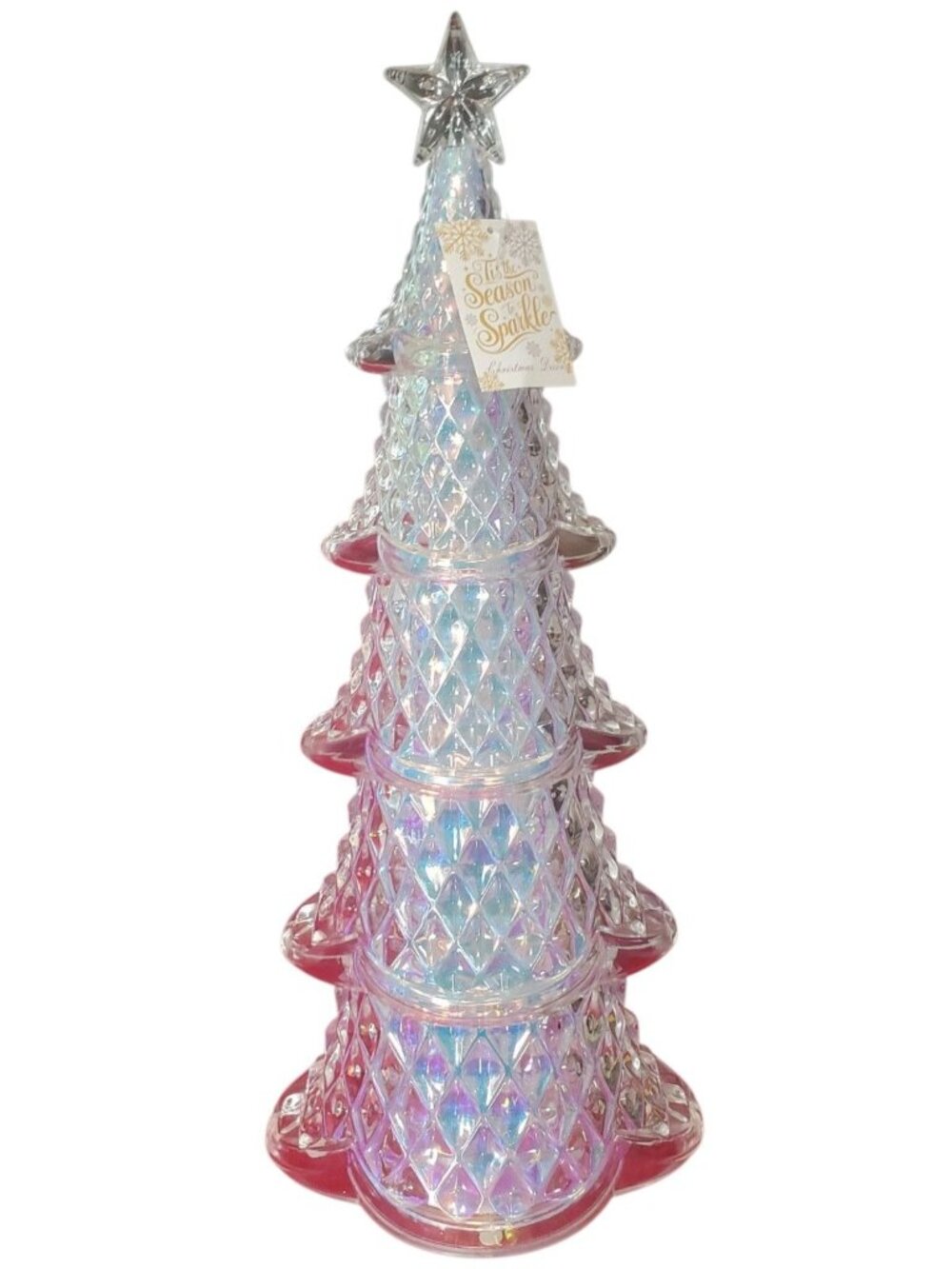 Iridescent Christmas Led Tree With Star Topper - 21 Inch Diamond Pattern Design - Picture 4 of 5